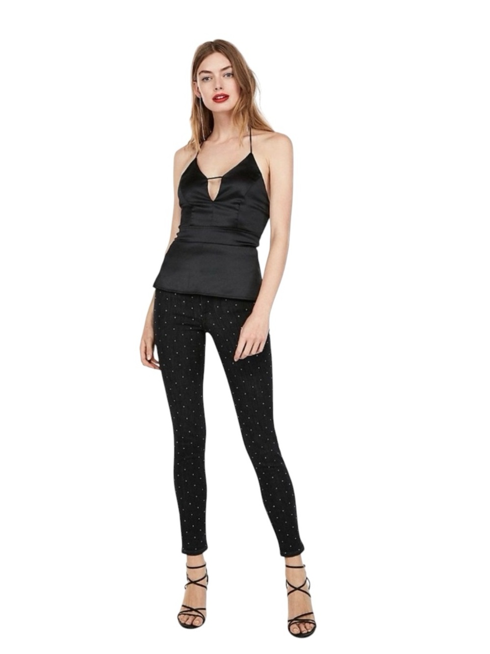NWT EXPRESS BLACK SATIN PEPLUM HALTER TOP SIZE 10
